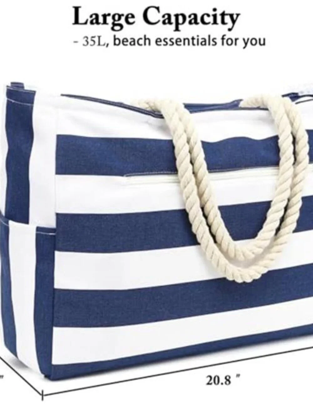 Beach Bag Large Canvas for Women, Beach Bags Waterproof Sandproof with Zipper